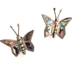 Vintage Mexico Butterfly Abalone Shell Earrings